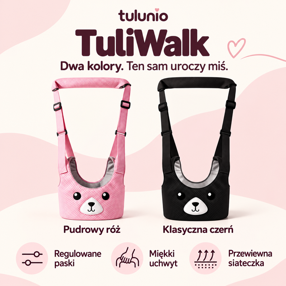 TuliWalk — dwa warianty: pudrowy róż i klasyczna czerń