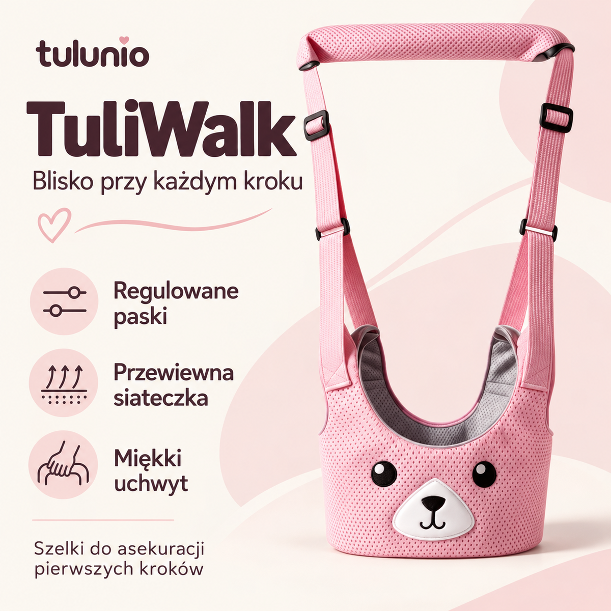TuliWalk — regulowane paski, przewiewna siateczka i miękki uchwyt
